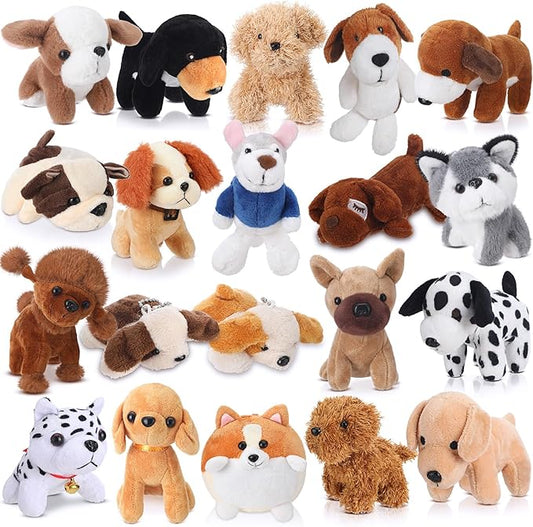 Sosation 20 Pcs Mini Plush Stuffed Puppy Bulk Dog Party Favor Gift Toy Soft Plush Dog for Goodie Bag Fillers Kids Baby Show Birthday Carnival Prize Party
