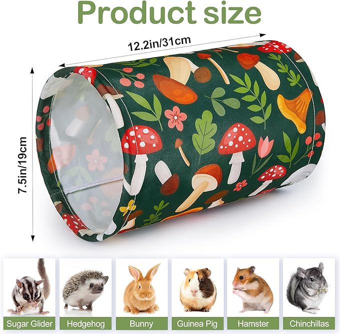 Bienbee Guinea Pig Tunnel, Washable Guinea Pig Hideout,Foldable Rabbit Tunnel Guinea Pigs Toys for Bunny Hamster Chinchilla Ferret Rabbit Guinea Pigs Accessories Mushroom