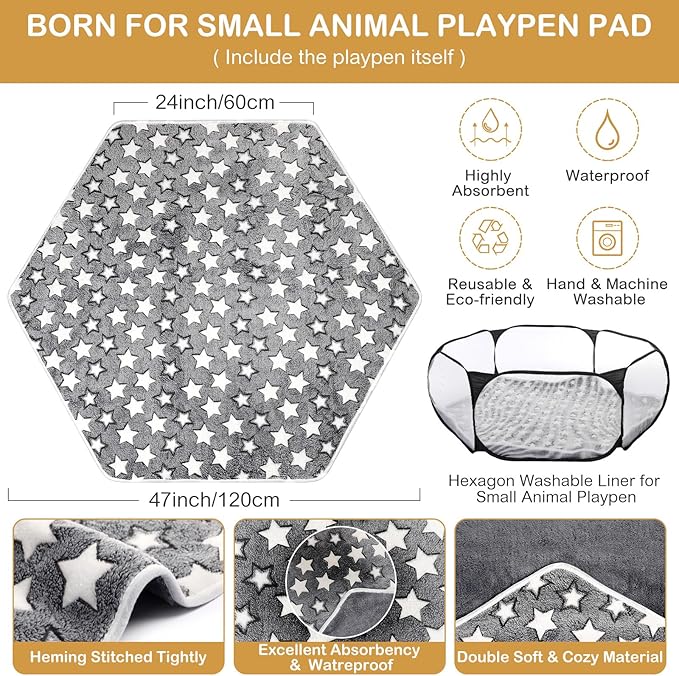 Hamster Playpen with Mat Small Animal Cage Tent Breathable Transparent Guinea Pig Playpen Waterproof Portable Yard Fence Mat Foldable Exercise Playpen Outdoor Indoor (Black,Star)
