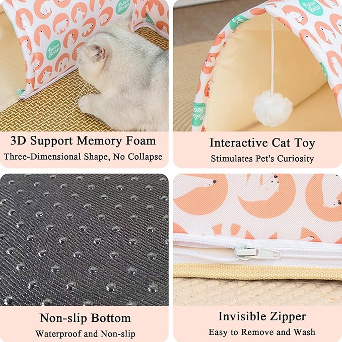 Rabbit Tunnel with Cooling Mat - Detachable Washable Pet Bed for Rabbits, Guinea Pigs, Chinchillas - Ventilated Floor Play Mat for Cats, Small Animals & More