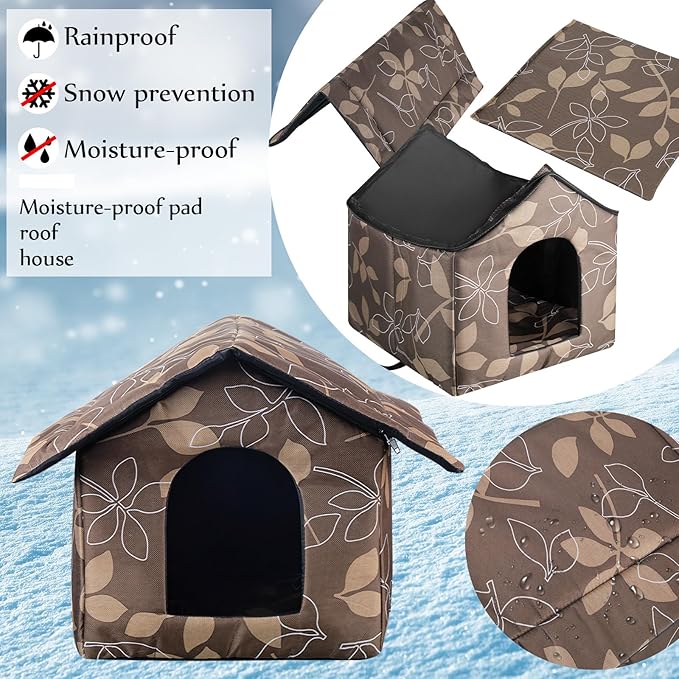 Soaoo 3 Pcs Cat Houses for Outdoor Stray Cats Shelter Weatherproof Outside House Indoor Foldable Pet Cave with Tent Stakes for Wild Animal Dogs(Leaves Style)