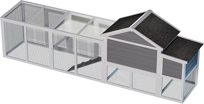 113.5" Gray Large Wooden Chicken Coop with Run – Outdoor Hen House for 2-4 Chickens, Waterproof & UV-Resistant Roof, Nesting Box with Hinged Lid, Sliding Door, Removable Tray, Secure & Easy-Clean