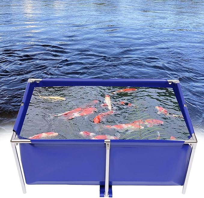 Aquarium Tank Above Ground Fish Pond,Canvas Pond,Foldable Above Ground Fish Aquarium Ornamental Swimming Pool Water Storage Tank with Drain Valve for Home Aquaculture