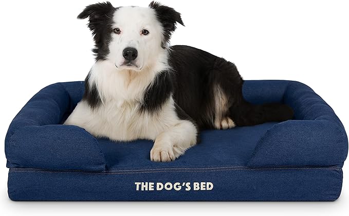 The Dog’s Bed, Large Blue Denim 36x27, Memory Foam, Pain Relief: Arthritis, Hip & Elbow Dysplasia, Post Surgery, Lameness, Supportive, Calming, Waterproof Washable Cover, Veterinary Approved