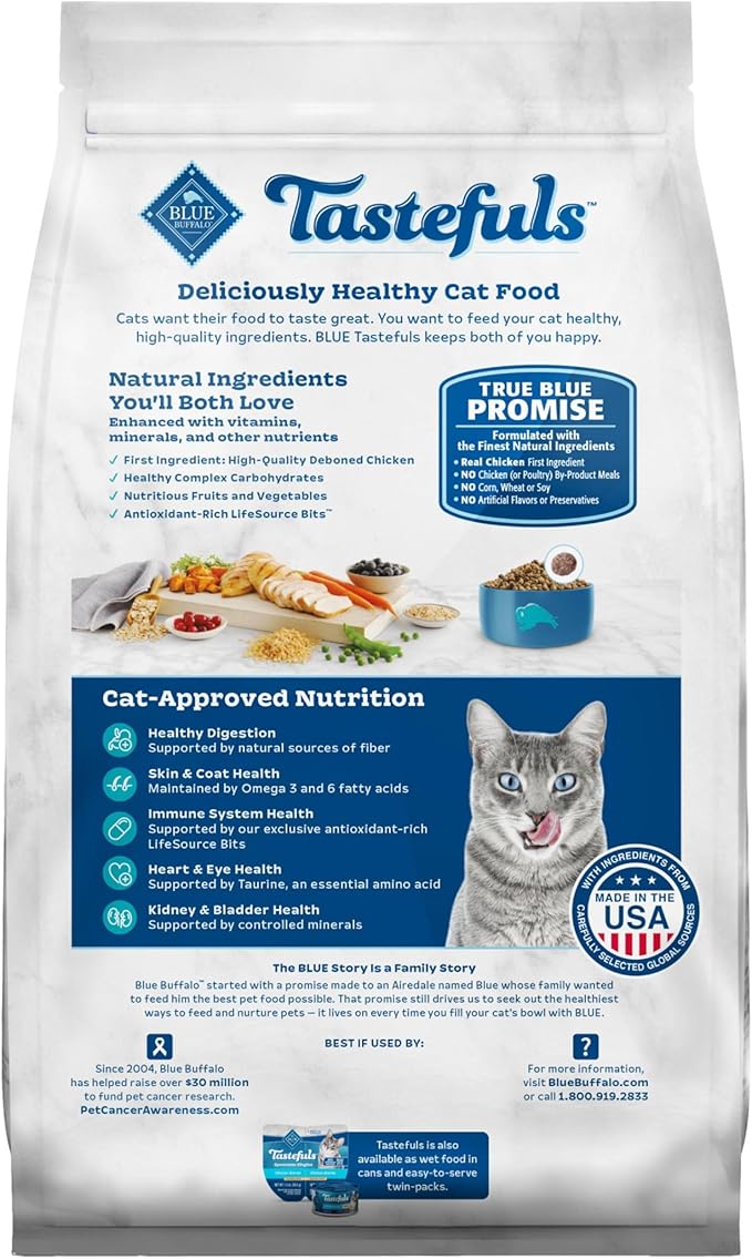 Blue Buffalo Tastefuls Natural Dry Food for Active Adult Cats, Chicken and Brown Rice Recipe, 7-lb. Bag
