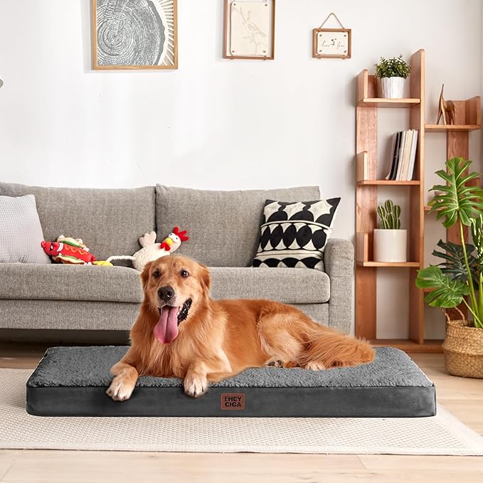 EHEYCIGA Orthopedic Dog Beds for Large Dogs with Removable Washable Cover for Crate, Grey, 35x23
