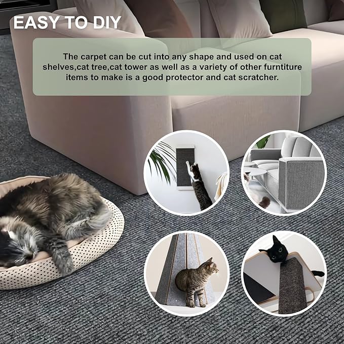 Cat Scratch Couch Furniture Protector, Adhesive Cat Scratch Pad Deterrent for Furniture, DIY Climbing Cat Scratcher Couch Protector from Cat Claws Scratching for Indoor (LightGrey,39.3x15.8In)