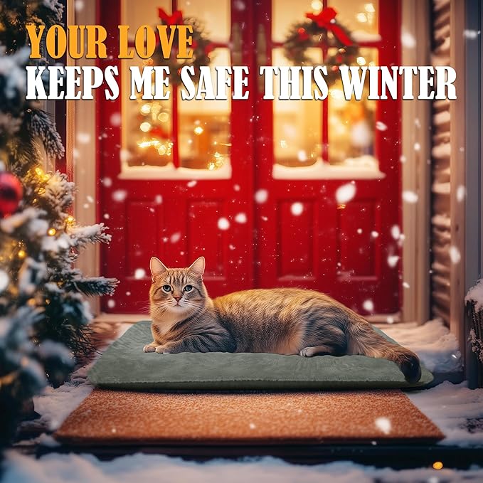 PETNF Outdoor Cat Heating Pad - Safe Waterproof Electric Warming Mat for Feral Cats, Fits Cat House Outside, 28"X16"