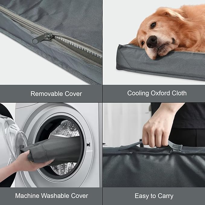 Orthopedic Dog Bed for Large Dogs, Outdoor Waterproof Dog Bed Washable Pet Bed for Large Sized Dogs with Egg Crate Foam Pet Bed Mat, Removable Oxford Cooling Cover, Grey