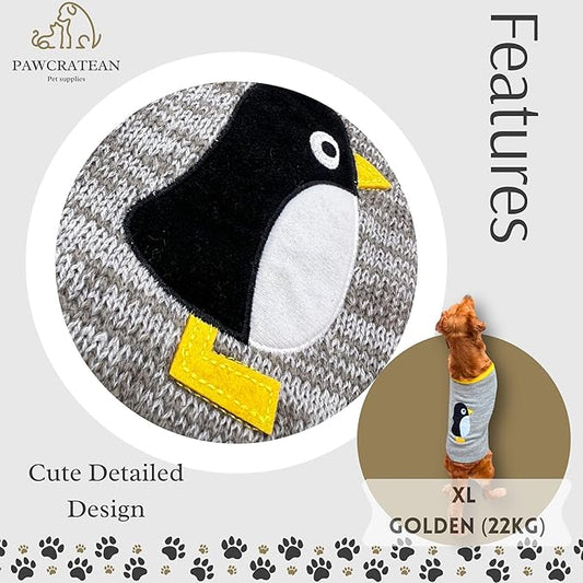 Cute Sweater for Dogs and Cats Soft Flannel Pet Outfit Warm and Cozy Animal Hoodie Small to Large Pet Clothes for Halloween Parties and Everyday Wear (Medium, Grey Pinguin)