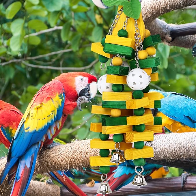 2-Pack Natural Wood Bird Toys for Parrots – Chew & Climb Toys for Medium to Large Parrots, Macaws, African Greys & Cockatoos – Durable Enrichment Toys for Beak Exercise & Mental Stimulation