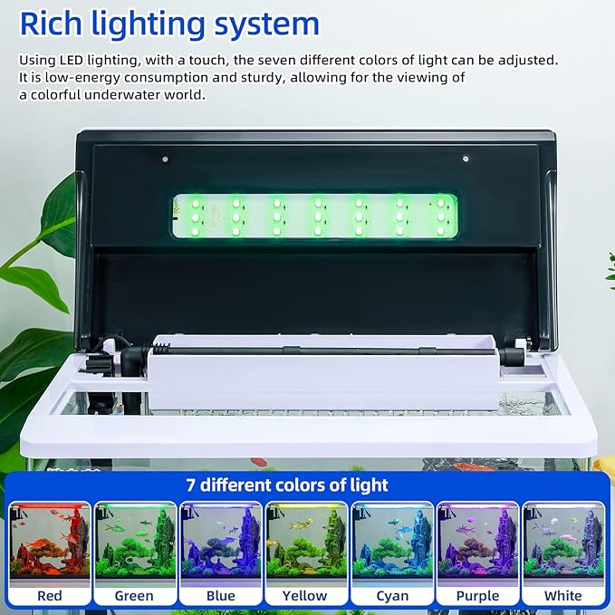 3 Gallon Fish Tank Starter Kit with 7-Color LED, Filter & Oxygenation System – High-Clarity Betta & Goldfish Aquarium