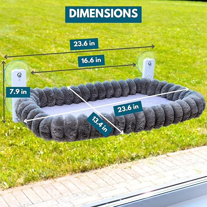 Cat Window Perch — Premium Cat Window Hammock with 4 Large Suction Cups & Soft Bubble Cushion; Strong Rustproof Metal Frame Window Bed Holding 40lbs; Easy Assembly Perch for Indoor Cats; Gray