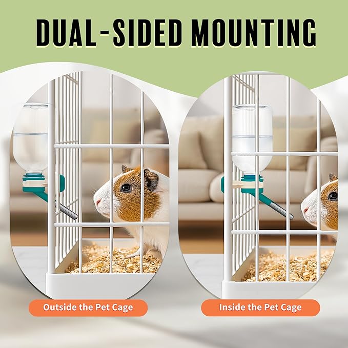 Choco Nose No-Drip Water Bottle Feeder for Guinea Pigs, Hamsters, Bunnies, Ferrets, & Small Pets, 10.2 fl.oz, 300ml - Easy to Install in Cages/Crates, US Patented Leakproof Nozzle 10mm, Green (C128)