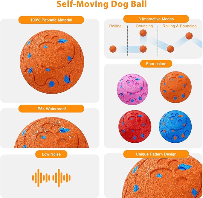 Dog Balls: Interactive Dog Ball, Self-Moving Dog Toy with Auto-Rolling & Bouncing, E-TPU Material, IP54 Waterproof, Motion-Activated, for Small/Medium/Large Dogs (Orange)