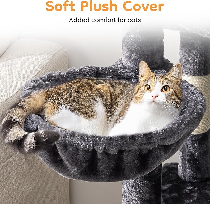 73" Multi-Level Cat Tree Tower for Large Cats with Scratching Posts, Condos, Perch, Hammocks & Toys, Large Cat Jungle Gym for Indoor Cats, Ideal for Multi-Cat Households, Grey