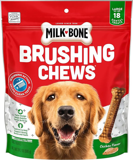 Milk-Bone Original Brushing Chews 18 Large Daily Dental Dog Treats Scrubbing Action Helps Clean Teeth