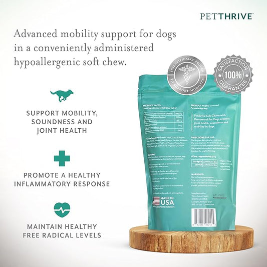 Dog Hip and Joint Support Supplement Soft Chews with Resveratrol, Glucosamine, Chondroitin, Hyaluronic Acid, Bacon Flavor, Large Breed