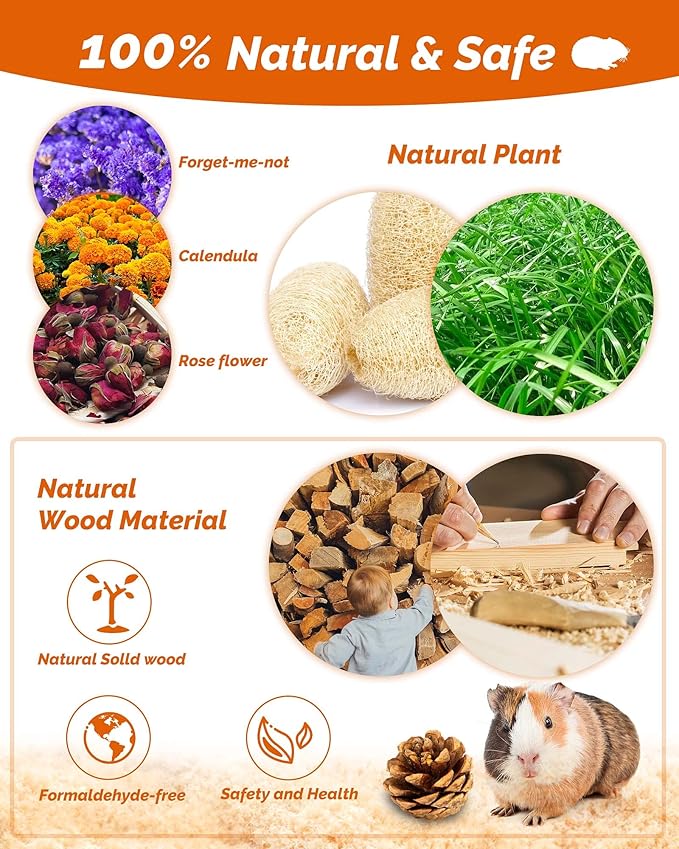 Hamster & Guinea Pig Toys - 18 Pcs Wooden Small Animal Chew Toys for Teeth - Rabbit, Chinchilla, Gerbils, Rats Exercise Accessories