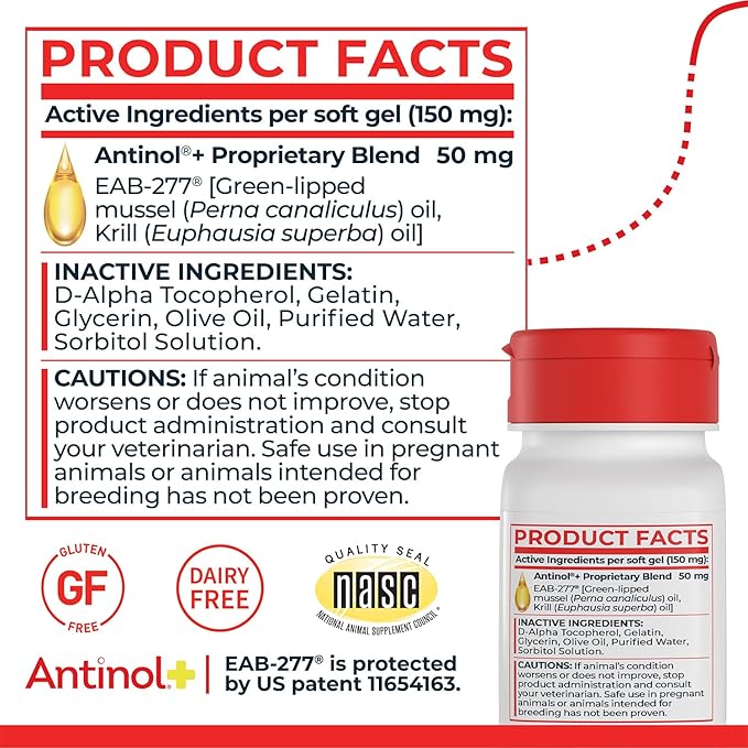 Plus, Mobility, Hip, and Joint Supplement for Dogs, Green-Lipped Mussels and Krill Oil - Dog Joint Supplement, Better and Faster Than Glucosamine and Chondroitin, 60 Soft Gels