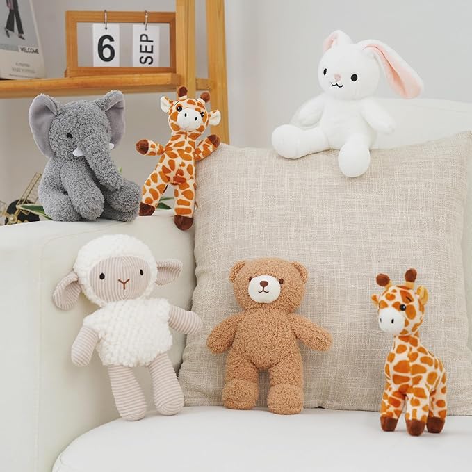 6 Pcs Stuffed Animals Bulk, 8 Inch Jungle Animals Stuffed Toys, Zoo Stuffed Animals Set, Small Stuffed Safari Animals, Lion Sheep Elephants Bear Giraffe Bunny for Party Animal Themed