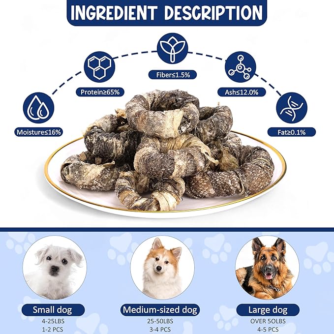 Natural Cod Skins for Dogs - Single Ingredient Dog Treats, Grain Free & Hypoallergenic - Dental Chews for Teeth Cleaning & Fresh Breath - Rich in Omega-3 for Skin & Coat Health (Dinut 5.5 oz)