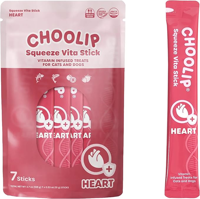 Squeeze Vita Stick Lickable Cat and Dog Treats – 7-Count Heart Support Sticks with Multivitamins, Soft Squeezable Paste for All Life Stages, Supporting Heart Health