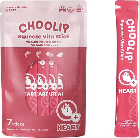 Squeeze Vita Stick Lickable Cat and Dog Treats – 7-Count Heart Support Sticks with Multivitamins, Soft Squeezable Paste for All Life Stages, Supporting Heart Health