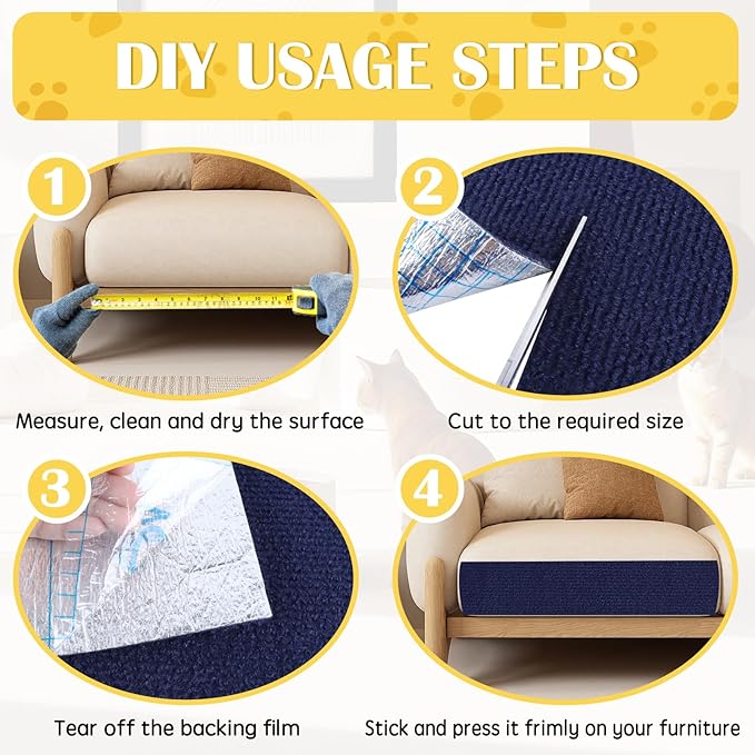Self-Adhesive Cat Scratch Mat Trimmable Cat Scratching Post Carpet 39in Durable Carpet Mat Pad Replacement for Cat Tree Shelves Post Couch, Furniture, Walls & Doors DIY Cat Climbing Mat(Dark Blue)