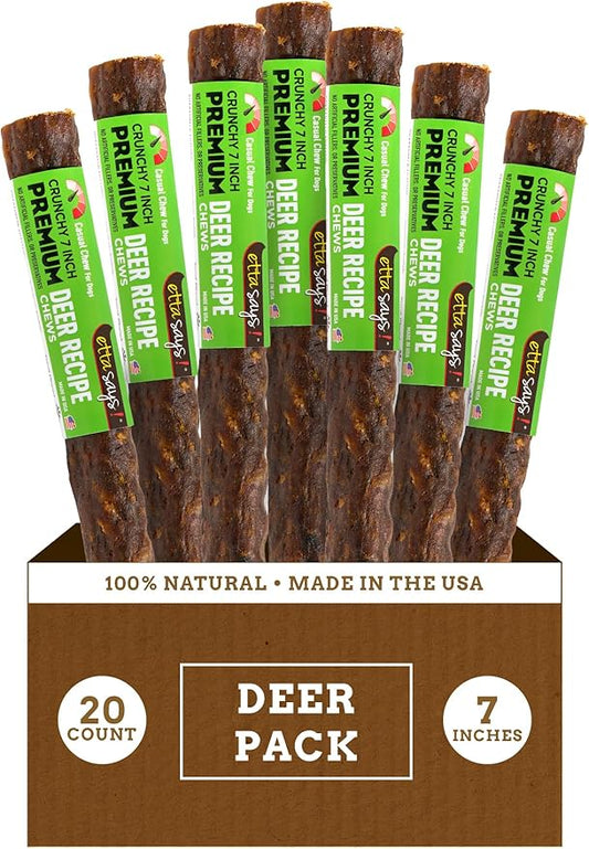 etta says! Premium Crunchy 7" Deer Dog Chews - Grain-Free Dog Treats, Good for Teeth, Easy to Digest - Made in The USA (20 Count Pack of 1)