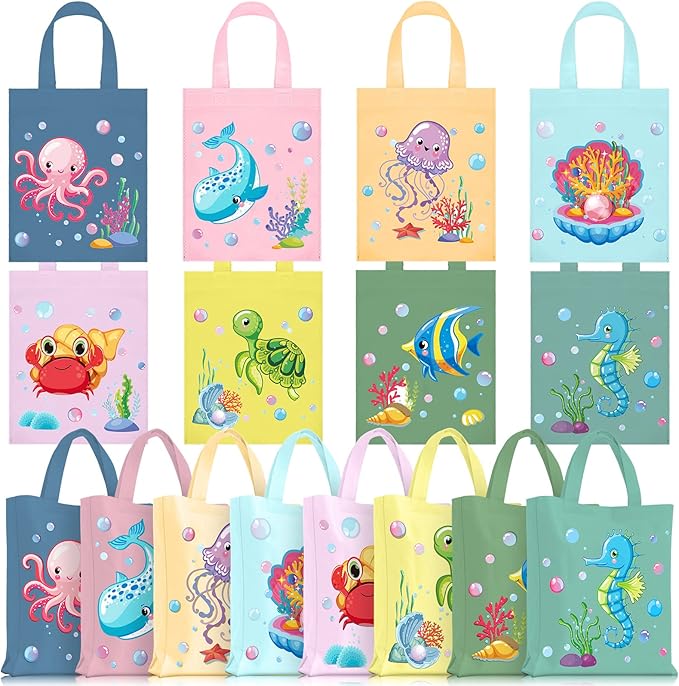 Ferraycle 24 Pcs Sea Animals Party Favor Bags Under the Sea Goodie Bags Cute Marine Favors Treat Supplies for Baby Shower Birthday Party Decor