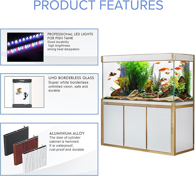 175 Gallon Aquarium Tempered Ultra-Clear Glass with Complete Setup in White with Gold Trims