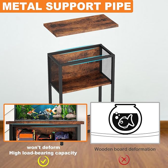 BSONE 5-10 Gallon Fish Tank Stand, Small Aquarium Stand Shelf, 0.71" Thickened Tabletop, 20.5" W×11" D ×31" H , Rustic Brown