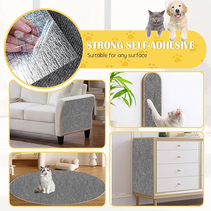 Self-Adhesive Cat Scratch Mat Trimmable Cat Scratching Post Carpet 39in Durable Carpet Mat Pad Replacement for Cat Tree Shelves Post Couch, Furniture, Walls & Doors DIY Cat Climbing Mat (Light Gray)