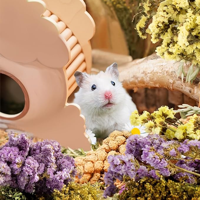 Sukh 42Pcs Herb Bedding Habitat Decor - Natural Flower Hamster Mate Herbs Sprays Cage Safe Pet Accessories Decorations Hideout for Hamsters Mouse Guinea Pig Dwarf Gerbils Syrian Mice