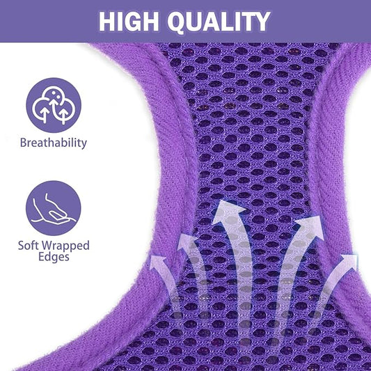 SCENEREAL Puppy Dog Harness with Leash Set for Small Medium Sized Dogs, Soft Mesh Step in Pet Harnesses and Leash, No Chock Plaid Adjustible No Pull Vest for Dogs Cats, Chihuahua,Bulldog (Purple M)