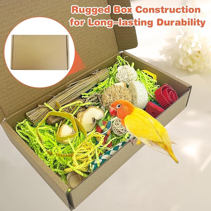 PINVNBY Bird Toys Natural Bird Foraging Interactive Parrot Shredding Box and Chewing Toy for Conure Parakeet Budgie Cockatiel Lovebird Small-Medium Birds (Medium)