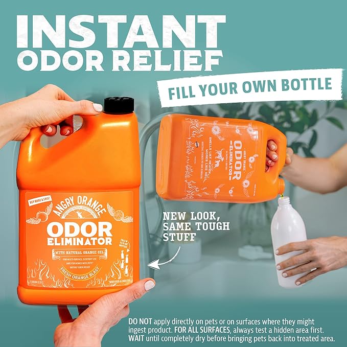 ANGRY ORANGE 2-Pack Pet Odor Eliminator for Strong Odor – 24oz Citrus Deodorizers for Dog or Cat Smells with 1-Gallon Refill