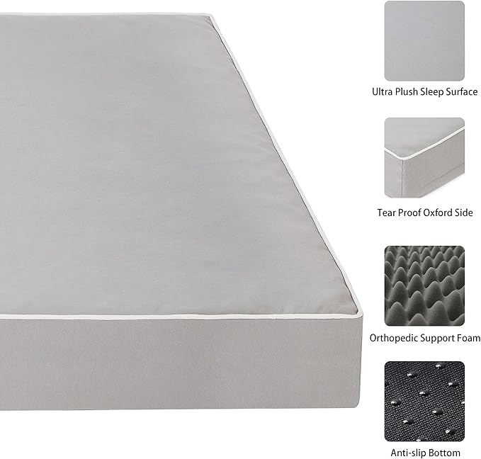 Dog Bed Mats for Large Dogs - Orthopedic Dog Pet Bed Thick Egg Foam Crate, Removable Washable Cover, Non-Slip Bottom Durable Dog Crate Bed Mat (Light Grey, L(36''x27''x3''))