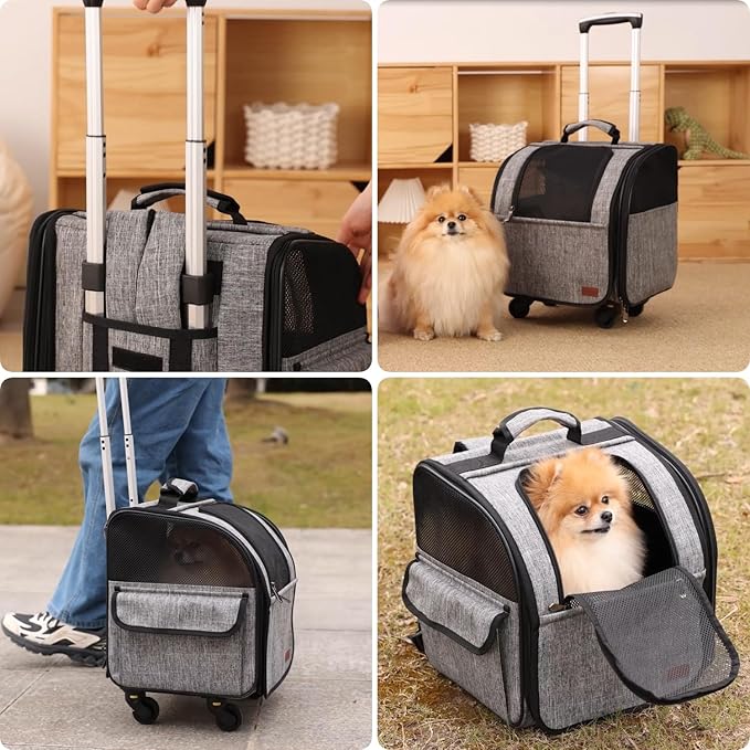 HSC PET Cat Strollers Small Dog Carriers Softsides Softsides Backpacks for Mobility-impaired Pets Travel Strollers Puppy Detachable Rolling Slide with Wheels,Bunny Rabbit Kittens Puppy Outdoor (Grey)