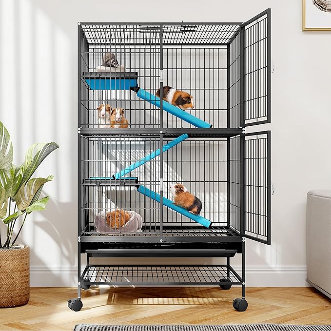 DWVO 4-Tiers Small Animal Cage: Indoor Critter Nation Cage for Ferrets, Chinchillas, Guinea Pigs, Large Hamsters, Rabbits, Hedgehogs with Wheels