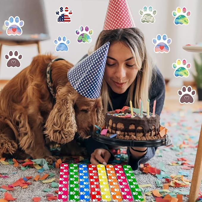74Pcs Dog Claw ThemeParty Favors Contain 24 Pcs Dog Claw Slap Bracelets 50 Pcs DogClaw Stickers, Birthday Party Decorations,Classroom Rewards Supplies