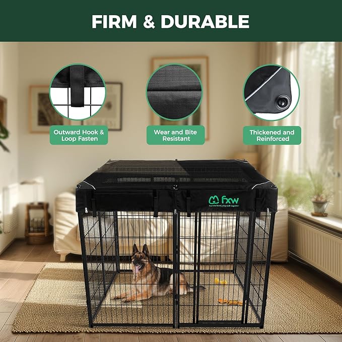 FXW Homeplus Unleashed Indoor Dog Playpen - Stress-Free and Safe Play, Heavy Duty 45 Inch 8 Panels with Playpen Cover for Large Dogs, Black│Patented