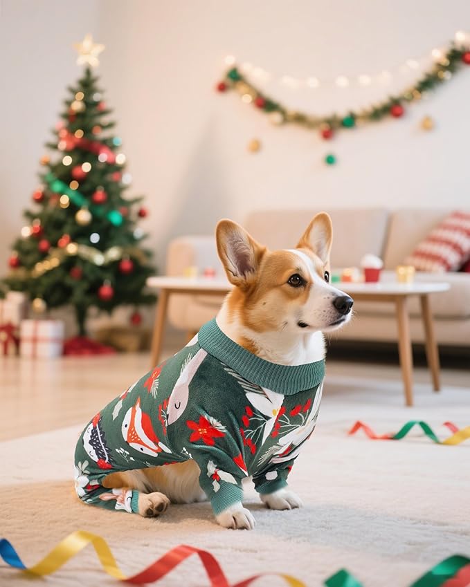 PET SHOW 4 Pack Christmas Small Dog Pajamas Holiday Dog Clothes for Medium Dogs Girl Boy Soft Stretchy PJs Xmas Jumpsuit Puppy Onesies Red Green Outfits with Sleeve Pets Dachshund Costume XL
