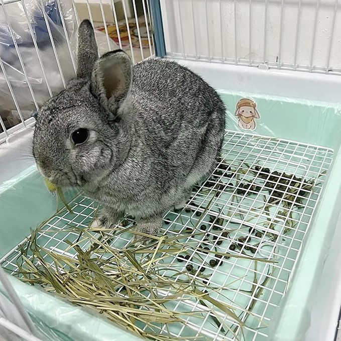 Upgraded Large & Medium Litter Box for Rabbits & Guinea Pigs – Ideal for Bunnies, Ferrets, and Small Pets High-Capacity Cage Toilet Tray with Elevated Grid & Low Entry Design (Large)