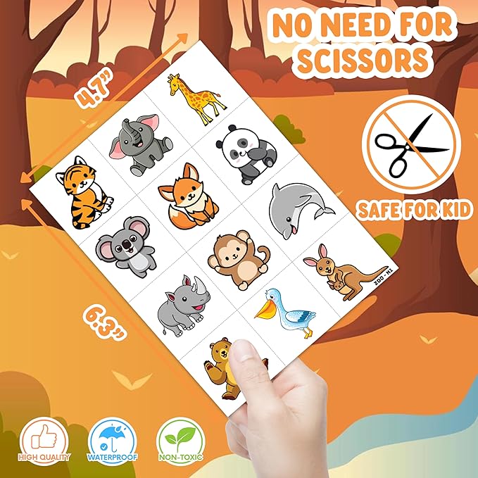 Zoo Pre-cut Temporary Tattoos (8 Sheets 96PCS) Jungles Party Decorations Supplies Favors Safari Animals Theme Birthday Cute Stickers Christmas Gifts for Boys Girls Class School Prizes Carnival