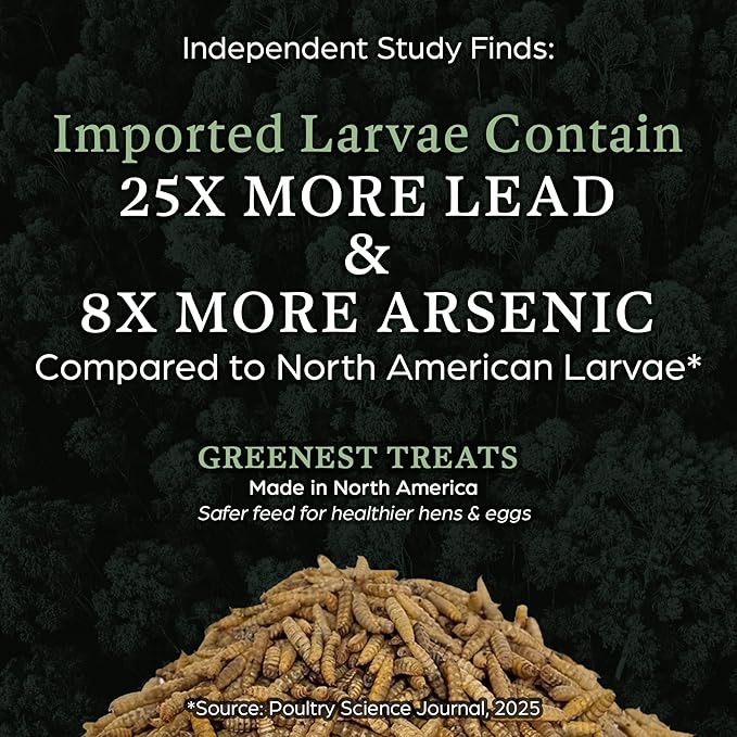Dried Black Soldier Fly Larvae Chicken Treats for Hens, Duck, Wild Birds, Lizard, Tortoise, Fish - All Natural High Protein Dried Mealworms Alternative - Made in North America