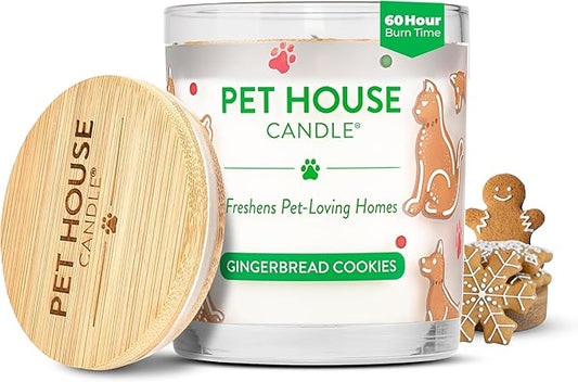 One Fur All Pet House Christmas Candles, Long Lasting, Clean Burning, Soy Wax Scented Pet Odor Candles, Gingerbread Cookies