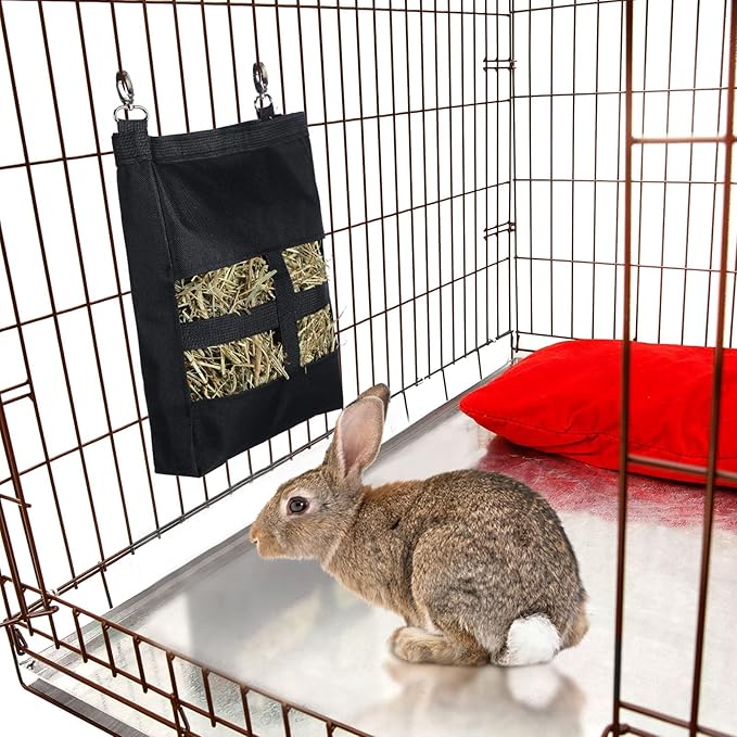 Frienda 2 Pcs Guinea Pig Hay Bag 11 x 9.1 Inch Guinea Pig Hanging Hay Feeding Bag Storage Dispenser for Chinchilla Hamster Bunny Small Animal Pet(Black)