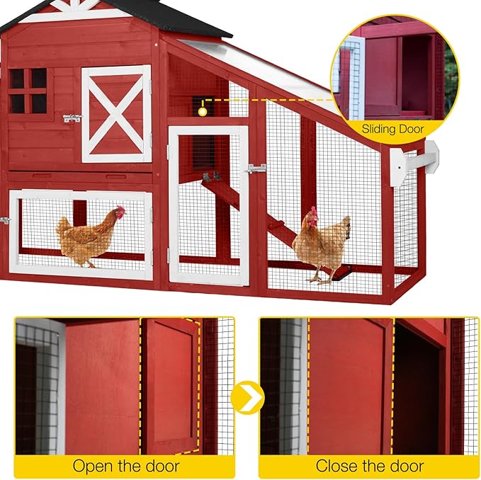 Aivituvin Chicken Coop Mobile Hen House on Wheels Wooden Poultry Cage Rabbit Hutch with Nesting Box,Leakproof Pull-on Tray